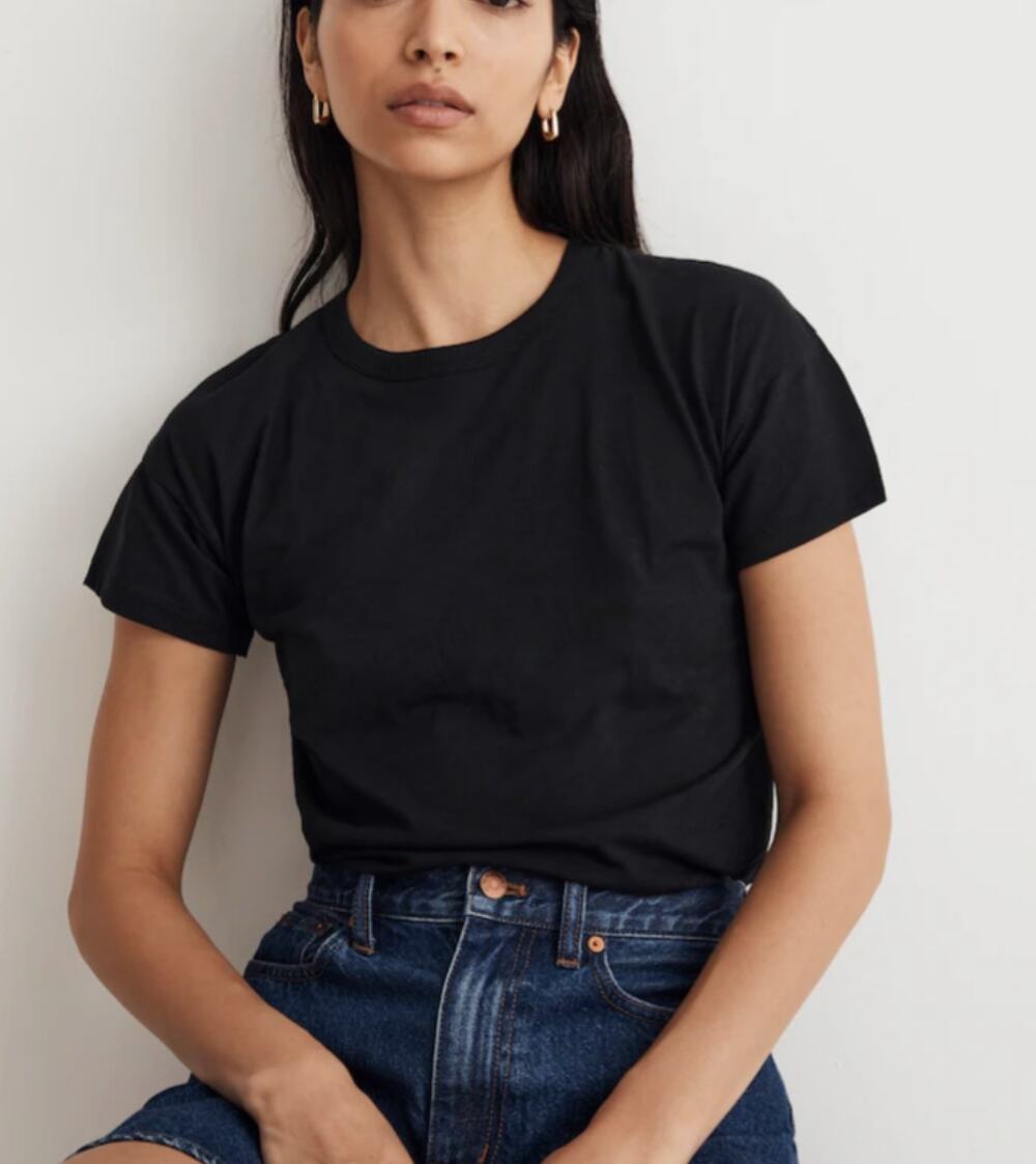 NWT Madewell Whisper Cotton Rib Crewneck Tee in Black XXS AI537